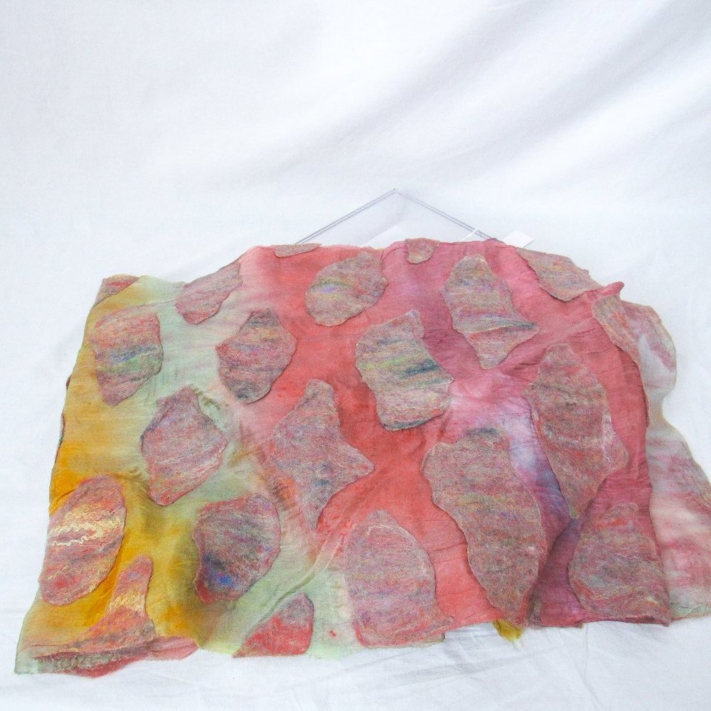 ARTISAN Ombre Dyed Silk Scarf Felted Cloud Detail Applique/ Multicolor- Long - Picture 2 of 7